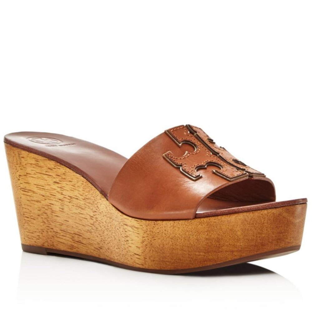 Tory Burch Tan Leather Wedge Sandals